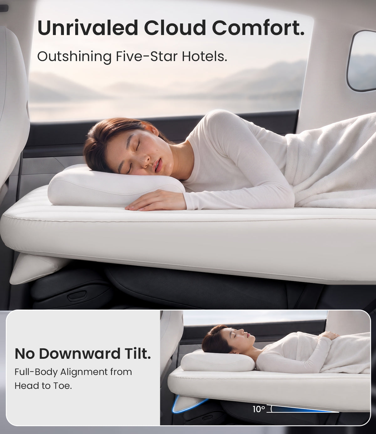 Tesla Model Y air mattress providing level head-to-toe sleeping support